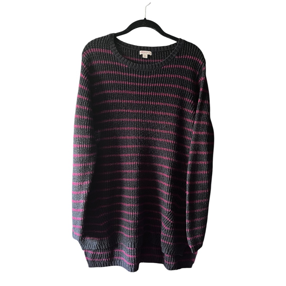 5/$25 Plus Size Navy and Pink Striped Crewneck Sweater
